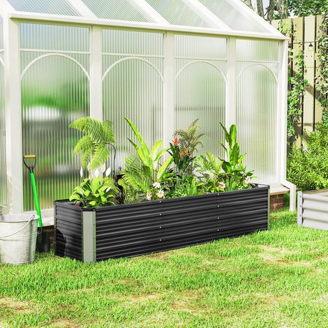 Jardinière Surélevée Acier - Carré Potager 183x47x40cm Gris - Gants Inclus (Fleurs/Herbes/Légumes)