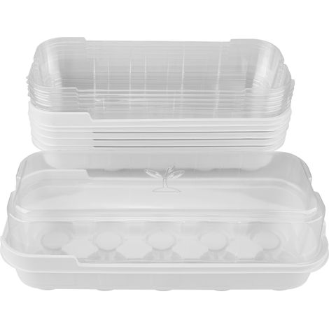 Kit de plateaux de démarrage de plantes, 6 pièces, 10 trous, réutilisables, transparents, pour le jardinage, la Germination, maintient la chaleur et l'humidité, blanc (1/5)