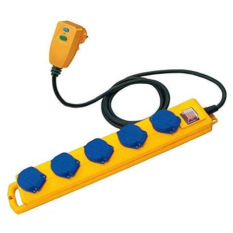 Brennenstuhl – Multiprise 1159900805 5 prises 5 m – Câble néoprène jaune – Disjoncteur différentiel intégré – IP54 pour intérieur et extérieur
