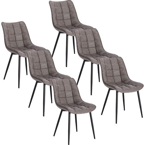 WOLTU 6Pcs dining chairs Living Room chairs Faux Leather with Padded Seat chairs Dark Grey