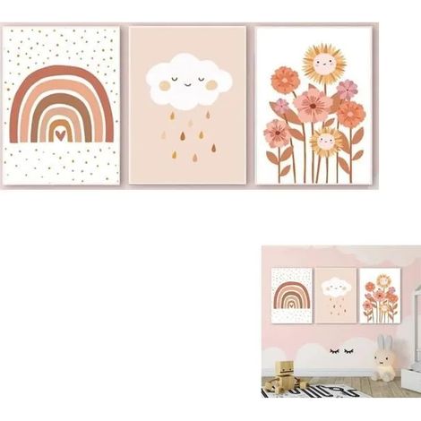 Lot de 3 posters - BOHO - Motif arc-en-ciel - Décoration murale enfant - 30x40cm - Sans cadre (1/4)