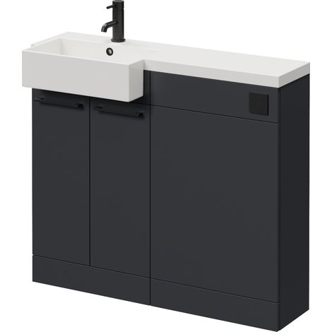 Napoli 250 Gloss Grey 1000mm 2 Door Vanity Unit Toilet Suite with Left Hand Square Rico Semi Recessed Basin - 1000mm - Matt Black 160mm HandleWithout Kingston Toilet Pan