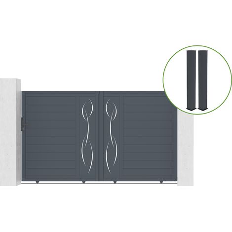 Portail coulissant 3m LIFE H.180cm alu gris + 2 poteaux 20x20cm H.190cm (1/5)