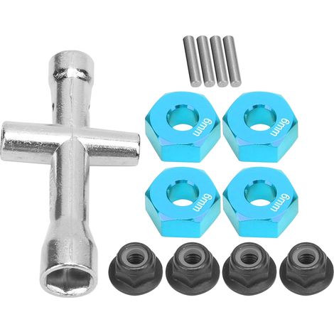 12-mm-Sechskant-Radnabenadapter, 6 mm dicke M4-Flanschmuttern, Kreuzschlitz-Schlüsselsatz für 1/10 RC-Car (Blau) (1/5)