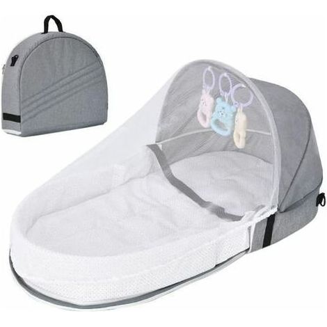 Lit de voyage pour bébé avec moustiquaire à baldaquin, lit bébé pliable avec moustiquaire, lit de voyage bionique en coton respirant, nid douillet, lit bébé portable anti-moustiques pour bébés de 0 à (1/5)