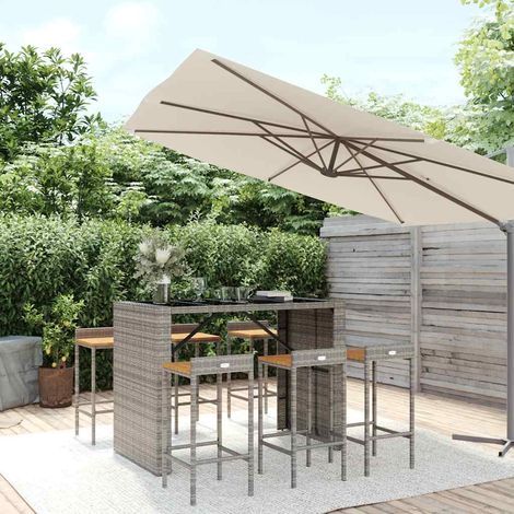 vidaXL Mesa bar y taburetes jardín 7 pzas madera acacia ratán PE gris (1/5)
