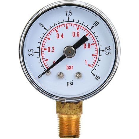 Manomètre mécanique 1/8" BSPT, raccord inférieur pour air, huile, eau (0-15 psi, 0-1 bar) (1/5)