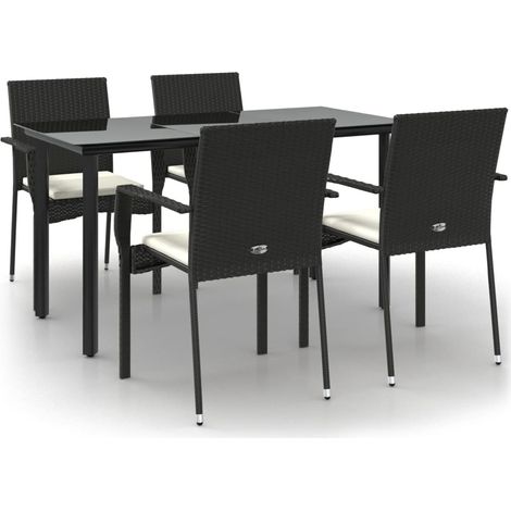 Ensemble à manger de jardin coussins 5pcs Mobilier de jardin Noir Résine tressée (1/5)