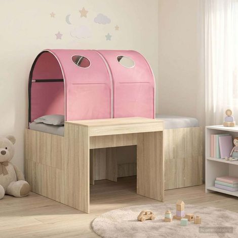 Lit enfant avec tunnel et bureau intégré, bois d’ingénierie, chêne et rose, 3 pièces - PANGIVO (1/5)
