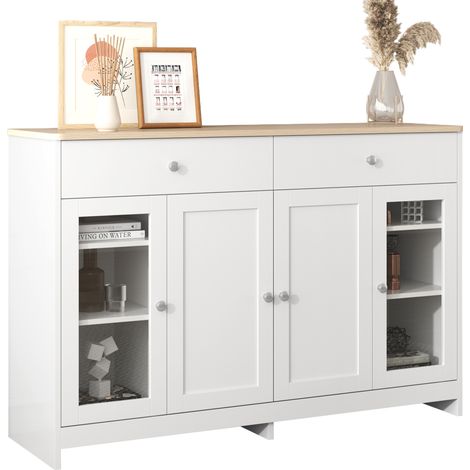 ELVMI Credenza con 4 Ante, 2 Cassetti e Ripiani Regolabili per Sala da Pranzo in MDF 120 × 37 × 80 cm Bianco (1/5)