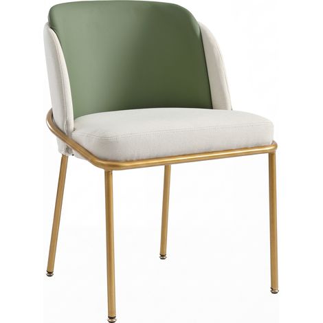 2 sedie da pranzo moderne in PVC verde e beige con gambe dorate regolabili (1/5)