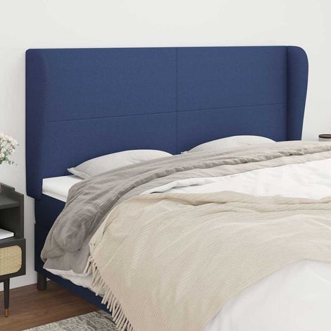 Tête de lit avec oreilles réglable en hauteur tissu bleu 203 x 23 x 118/128 cm - PANGIVO (1/5)