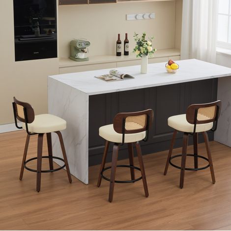 Barhocker mit 360° Drehfunktion PU-Sitz Beige OKMYHOME (1/5)