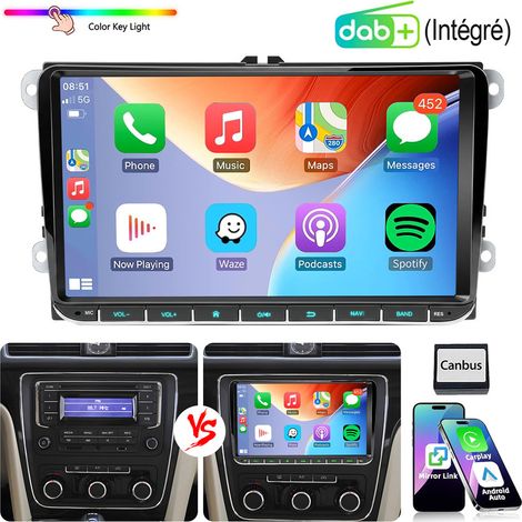 Autoradio compatible CarPlay, Android Auto et DAB pour VW Golf 5, 6 Plus, Touran, Caddy et Jetta (1/5)
