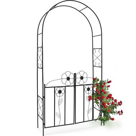 Relaxdays - Arco de metal con puerta para rosas, arco de jardin para plantas, 228 x 116 x 36,5 cm, Material: polvo de hierro, trepadoras, negro (1/5)