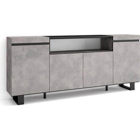 Skraut Home - Buffet salon et cuisine, Meuble de Rangement, Commode, 200x87x35cm, 4 Portes, Design industriel, Style moderne, Gris Ciment (1/5)
