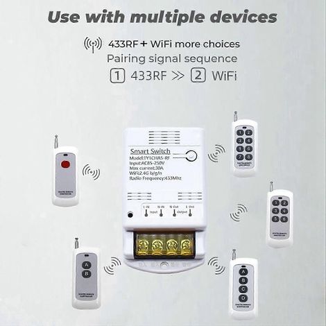 3x Tuya WLAN-Relaismodul 30A 85-250V Smart-Schalter DIY 433MHz Funksteuerung App Sprachsteuerung Relais Timer Fernbedienung-JXLGV (1/5)
