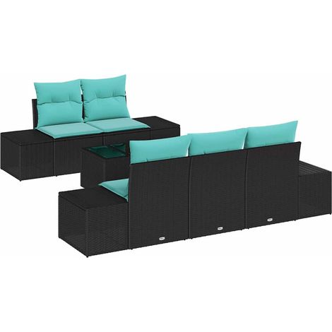Garden Sofa Set 6 pcs Black and Turquoise Poly Rattan vidaXL (1/5)