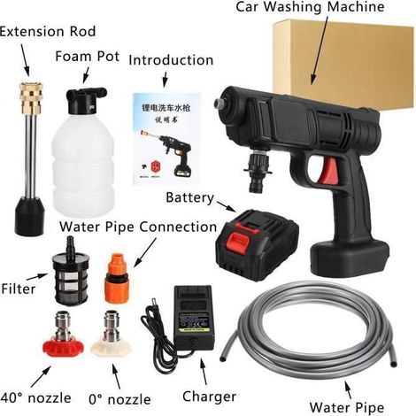 Nettoyeur haute pression sans fil, Nettoyeur Haute Pression sur Batterie, pistolet à eau Portable pour lavage de voiture 30bar (1/4)