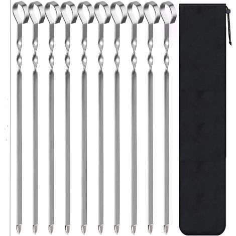 Crrynuo - Brochettes plates à kebab - Lot de 10 brochettes en métal pour barbecue - Brochettes en acier inoxydable de 36 cm de long - Version large et réutilisable - Convient pour la viande, les creve (1/5)