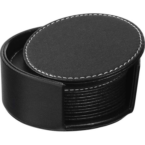 Ensemble de 6 sets de table d'angle en similicuir noir (1/5)