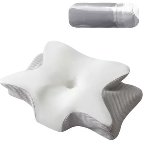 Oreiller papillon double aile géant 65 x 45 x 15 cm - Appui-tête en mousse à mémoire de forme pour un sommeil profond - Blanc (1/5)