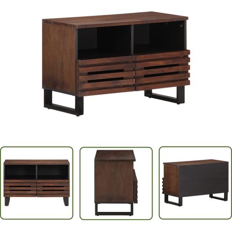 The Living Store Meuble TV marron 70x34x46 cm bois massif de manguier - Meubles Tv - Meuble Tv Industriel - Meuble Rangement - Buffet Tv - Étagère Tv (1/5)