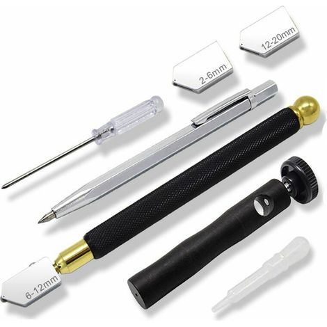 Coupe Verre Professionnel Coupe-verre Métal Stylo de Coupe Ensemble D'outils Coupe-Verre ManuelsTête Remplaçable 2 mm-20 mm pour Carreaux de Verre, Miroir et Céramique (1/5)