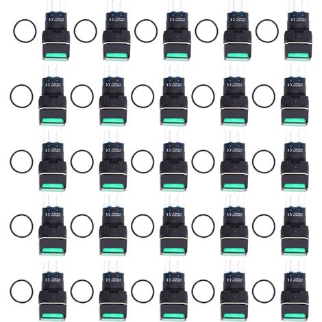16mm 12V Bouton Poussoir Carré Lumineux Vert, 25 Pièces Interrupteur à Verrouillage Automatique ABS Laiton 8 Broches (1/5)