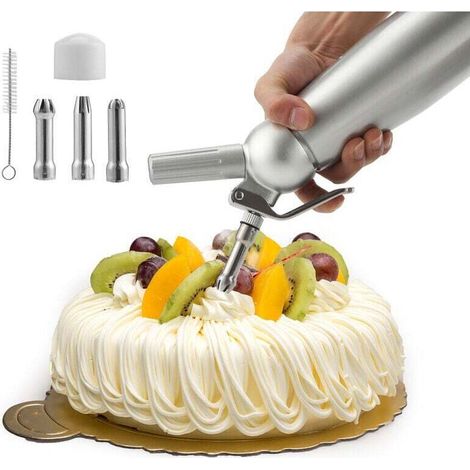 Distributeur de crème 500 ml en Aluminium, siphon à crème professionnel en aluminium avec 3 buses pour chantilly, crèmes et sauces (1/4)