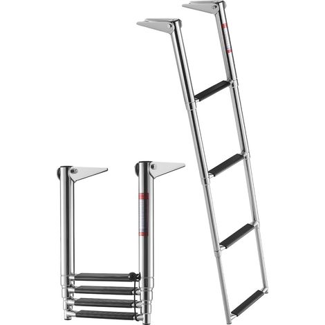 Échelle de Bateau 4 Marches en Acier Inoxydable, Échelle de Baignade Télescopique et Pliante pour Bateau Hors-Bord, Yacht, Ponton et Piscine, Capacité de Charge 408,23 kg, Marches Antidérapantes (1/5)