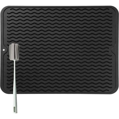 Bardusch-Grand tapis égouttoir 50×40 cm, épais + éponge brosse, sans BPA, pliable. (1/4)