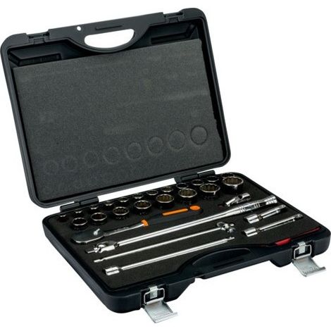 BAHCO - Jeu de douilles 1/2", 12 pans, métriques, et cliquet/rallonges-27 pc