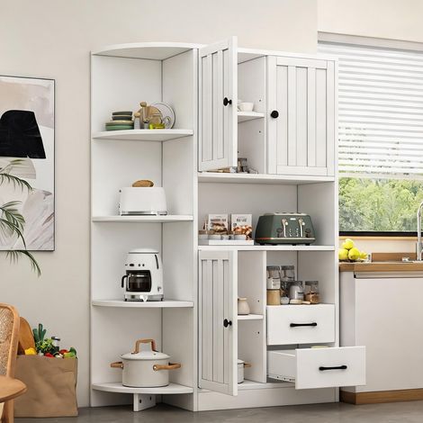 Meuble d'angle 3 portes 2 tiroirs blanc 104 x 35 x 155 cm (1/5)