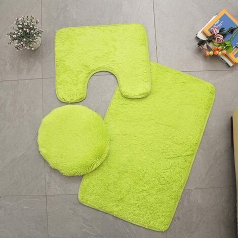 Tapis de Salle de Bains Couleur Pure 3Pcs Bath Mat Antidérapant et Absorbant Doux Tapis & Couvercle Toilette Couvercle Set Lavable, Vert (1/5)