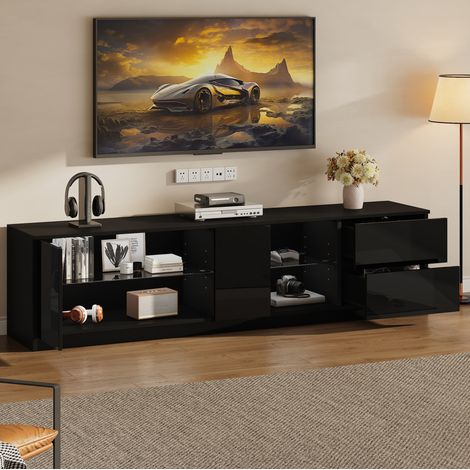 Meuble TV 160 x 40 x 52 cm avec LED, MDF, noir HAVRYA (1/5)