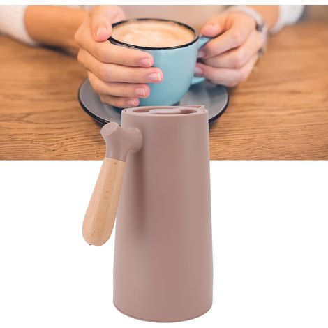 Thermos 1L avec poignée en bois de hêtre, cafetière, bouteille isotherme simple et élégante, couleur marron (1/5)