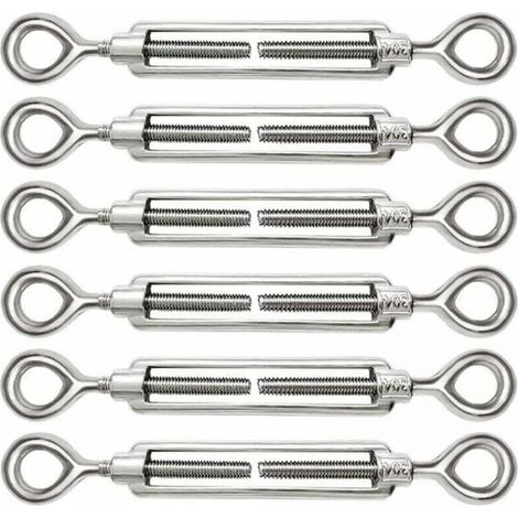 Lot de 6 tendeurs de câble réglables M8 en acier inoxydable 304, œillets et œillets pour tendeur de câble métallique, crochets et accessoires (1/4)