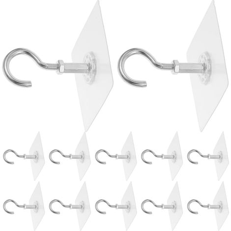 Lot de 12 crochets de plafond auto adhésifs en PVC et acier (1/5)