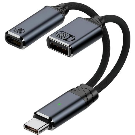 2-in-1 USB-C OTG-Adapter, USB-C OTG-Splitter mit USB-A 2.0-Netzteil und 100-W-PD-Schnellladefunktion, Dual-Splitter-Ladekabel für Smartphone, PC, Fernseher und Tablet, Grau