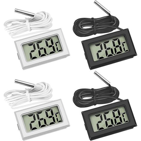 Mini thermomètre numérique LCD avec sonde de température pour réfrigérateur, congélateur et aquarium (2 noirs, 2 blancs) (1/5)
