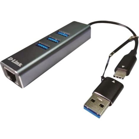 D-Link DUB-2332 Adaptateur USB-C/USB vers Gigabit Ethernet avec 3 Ports USB 3.0 USB-C Thunderbolt pour PC, MacBook Pro, MacBook Air, iPad Pro, Chromebook, Surface Pro et Plus (1/2)