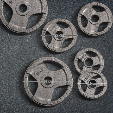 Ensemble de 6 disques de poids (2,5-35 kg) pour haltères et barres, disque en acier pour salle de sport, diamètre du trou de 50 cm, parfait pour les barres olympiques, argent. (1/5)
