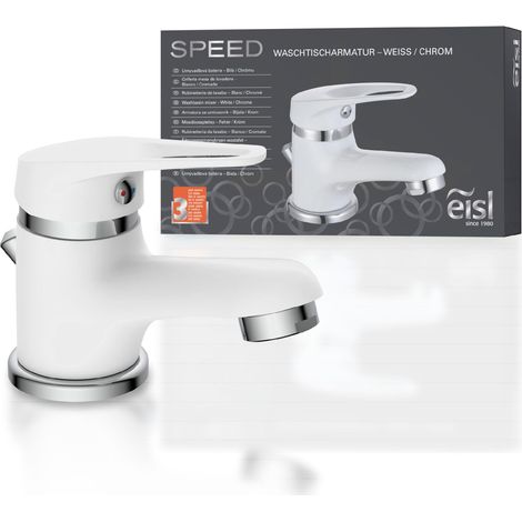 Robinet de salle de bains, robinet de lavabo, mitigeur monocommande pour salle de bains, chromé/blanc (1/5)