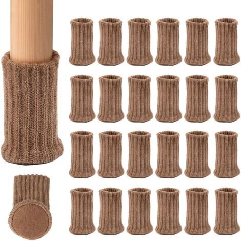 Calcetines de punto para patas de mesa y silla, calcetines elásticos para muebles, protectores de suelo de madera para patas de muebles, marrón claro, paquete de 24 (1/5)