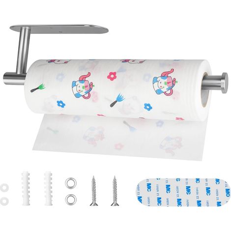 Soporte para rollo de cocina, soporte autoadhesivo o perforado para toallas de papel, para baño y cocina, fabricado en acero inoxidable 304 (plateado).