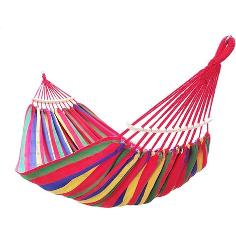 Hängematte für 2 Personen, 220 x 160 cm, Gesamtlänge: 330 cm, Tragkraft: 300 kg, aus Canvas und Baumwolle, für den Außenbereich, Garten, Innenbereich, Kinder, Balkon, rot, mit Spreizstange