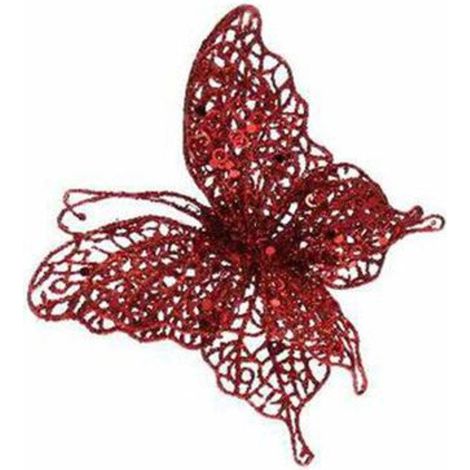 Farfalla con clip decorazione addobbo albero di natale - rosso