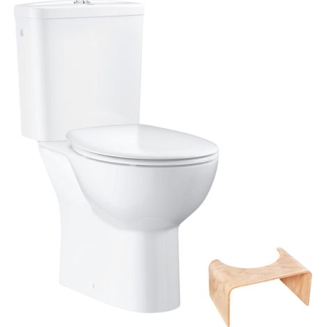 PACK WC con brida de pie GROHE Bau Ceramic + Taburete fisiológico de madera