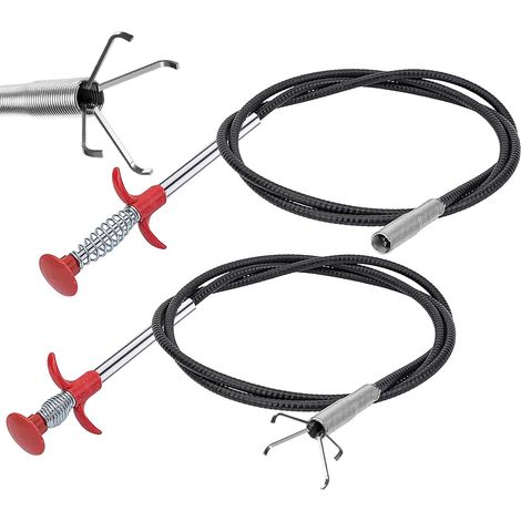 2 Pièces Pince Telescopique Flexible 200 cm/90 cm Furet Deboucheur Canalisation Evier Furet Plomberie Douche Pince à Griffe Nettoyeur De Drain Cleaner Unblocker Pour Cuisine Salle De Bain Égouts Wc (1/5)